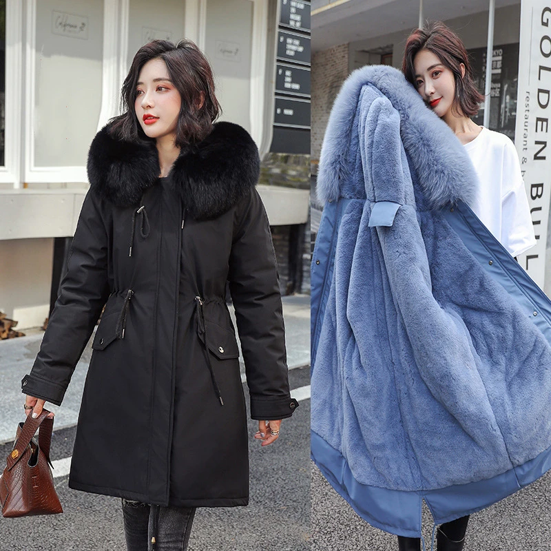

New Collection Hot Fashion Long Coat Winter Jacket Women's Hooded Warm Fleece Parka Coat Female Big Fur Collar M190822