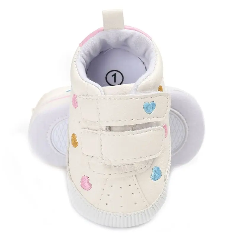 

Baby Boys Girls Faux Leather Sneakers 0-18 Months Slip-On Non Slip Rubber Cute Embroidered Heart Star Toddler Outdoor Shoes