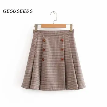 

2020 high waist skirts women houndstooth a line short skirt pleated skirt houndstooth skirt sweet boho zipper skirt Korean