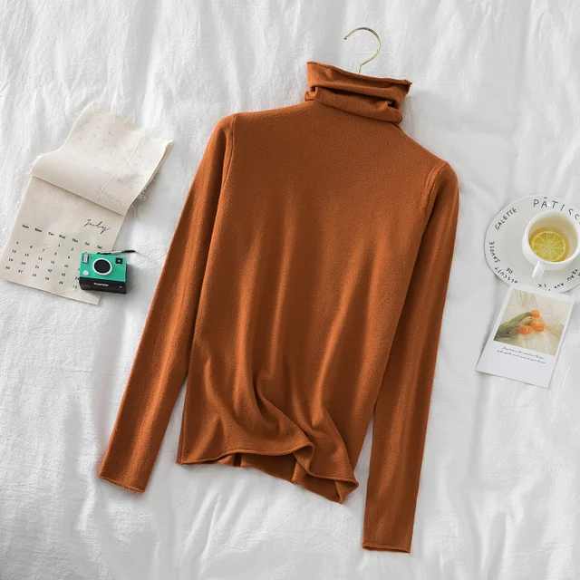 Turtleneck Women Sweaters 2020 Autumn Winter Sweater Knitted Pullover Long Sleeve Woman Sweaters Tops Soft Jumper Pull Femme Brown