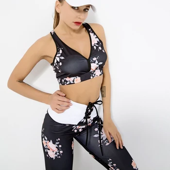 

2019 summer new fitness yoga female print breathable self-cultivation quick-drying sweat-absorbent outdoor suit