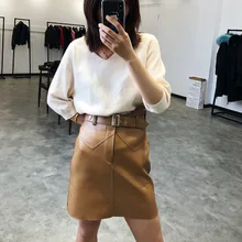 2020 Women New Real Genuine Sheep Leather Skirt G2