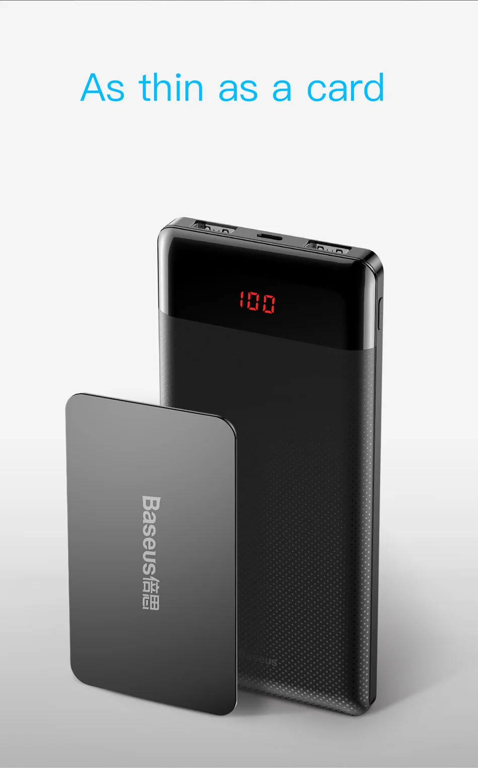 Baseus 10000 мАч Мощность/ч, тонкое USB Мощность банк 10000 мАч повербанк Портативный телефона с двумя USB выходами Батарея Зарядное устройство для Xiaomi Mi 3 iPhone