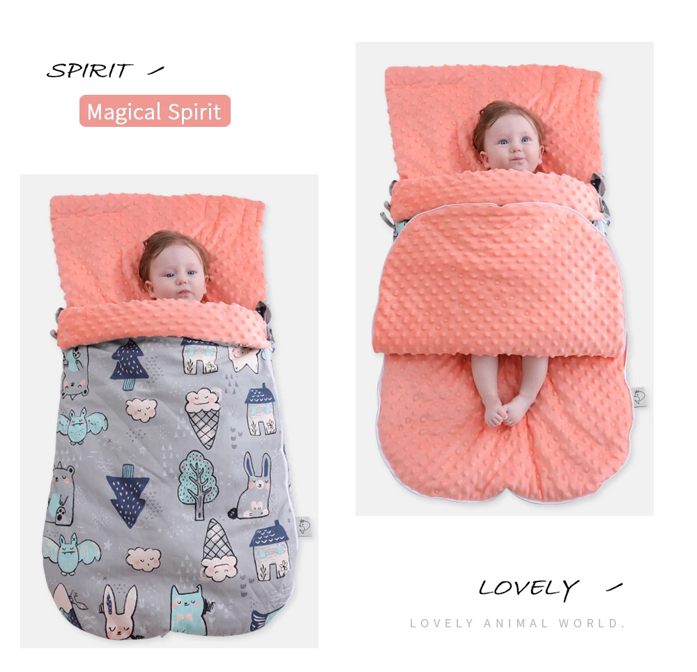 Утепленный хлопковый спальный мешок для малышей, утолщенный спальный мешок для коляски для новорожденных мальчиков и девочек, Пеленальное Одеяло с мультяшным животным