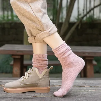 

5 Pairs Solid Women Socks Simple Winter Wool Thick Warm Breathable Elastic Force Fashion Mid Socks For Female#g1