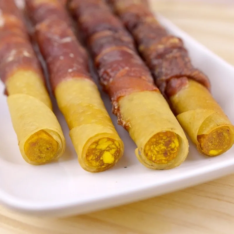 Лакомство для собак утка свинья кожа сэндвич ядро бар утка мясо и свиная кожа сэндвич ролл закуски для домашних животных молярная палка чистые зубы 240 г