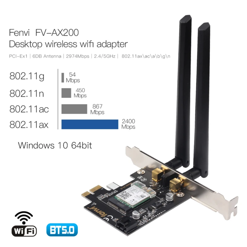 Intel AX200 9260AC 5G Dual Band 2400M PCIE Desktop Wireless Bluetooth Card E3S2 