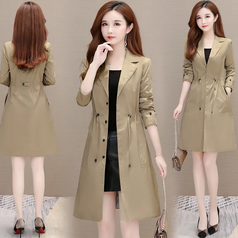 WOMEN'S Windbreaker Women's Mid-length New Style Korean-style Popular Waist Hugging Elegant Suit Collar Large Size Small Co