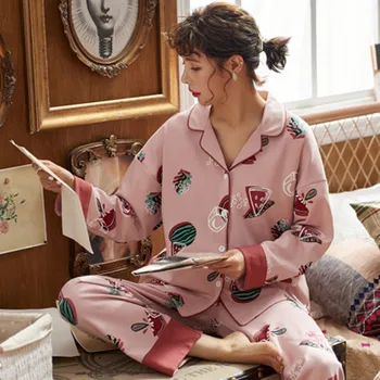 

Pajama women's spring and autumn cotton long sleeve lovely home clothes Korean sweet large cotton summer women's two piece set