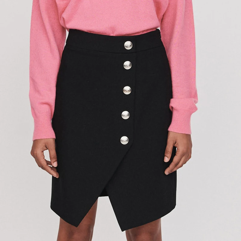 

Women Skirt 2019 Autumn and Winter New Button Diagonal Split A Word Slim Skirt