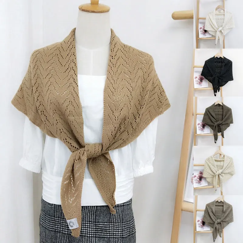 

1Pcs Female Pashmina Neckerchief Solid Color Imitation Cashmere Triangle Scarf Knitting Collar Scarves Winter Hollow-Out Scarf