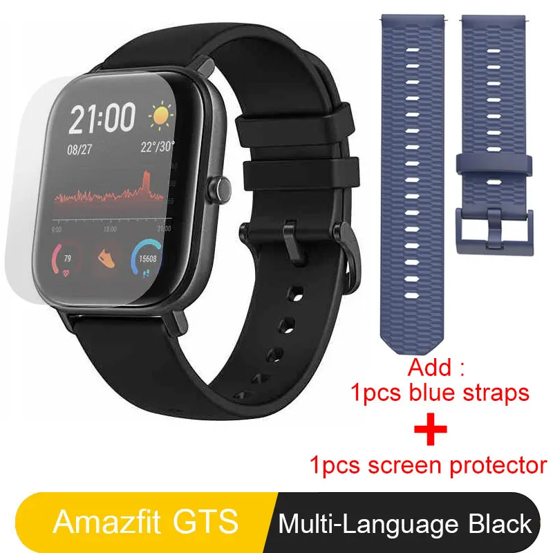 Black Add Blue Strap Amazfit GTS глобальная версия Xiaomi Huami Smartwatch gps профессиональный водонепроницаемый 12 спортивных режимов Поддержка Android iOS - Цвет: Black Add Blue Strap