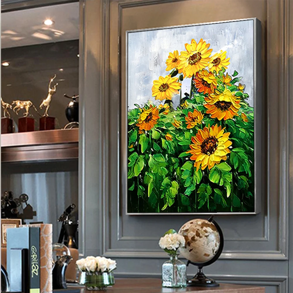 

Oil Painting of Sunflower, Famous Paintings for Living Room, Dining Room, Wall Decoration, Hand-Painted 3D Sunflower Painting