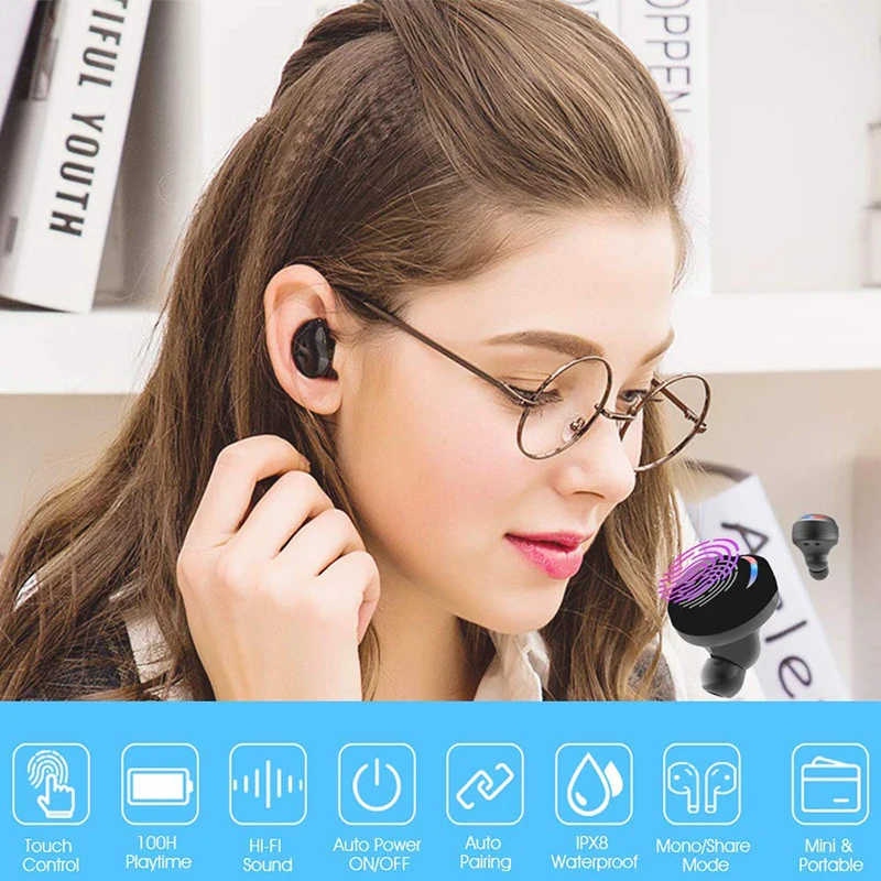 Настоящие беспроводные bluetooth-наушники IPX8, Водонепроницаемая беспроводная bluetooth-гарнитура, Автоматическое Сопряжение, HD звук, наушники, 3500 мАч, зарядная коробка