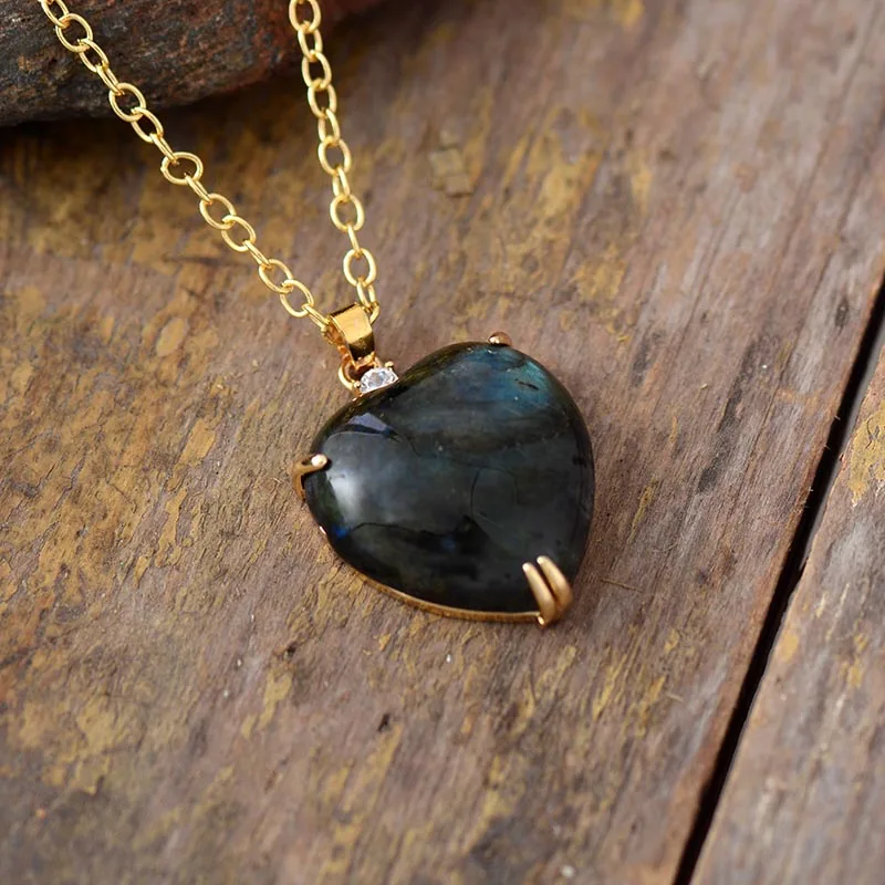 Everlasting Labradorite Heart Pendant Necklaces Classic Fashion Natural Gems Stone Jewelry Bijoux Wholesale Dropshipping