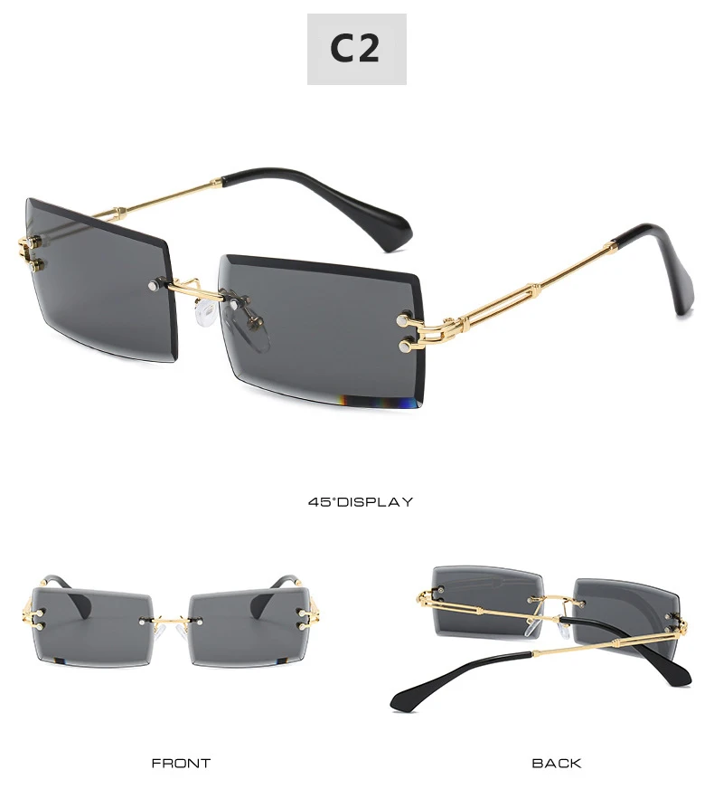 Fashion small rectangle sunglasses women rimless square sun glasses 2021 summer style female uv400 green brown