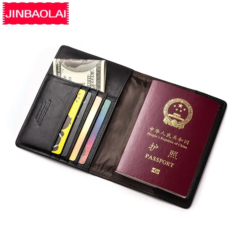 

Jinbaolai Passport Case Passport Holder Genuine Leather Custom Travel Passport Holder Protection Clip Convenient ID Package