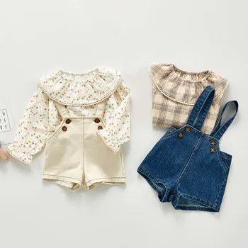 

Autumn New Baby Overalls Boys Girls Denim Overalls T-shirt Set Kids Jumpsuit Korean Fashion Children Denim Shorts Outfit