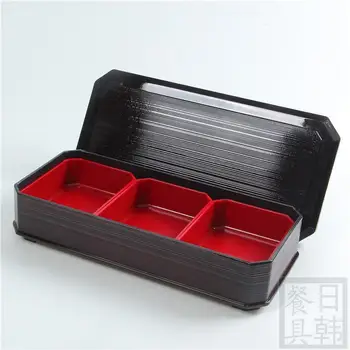 

Three grids Japanese style lunch box single layer sushi box business package plastic lunch bento box hamper food container