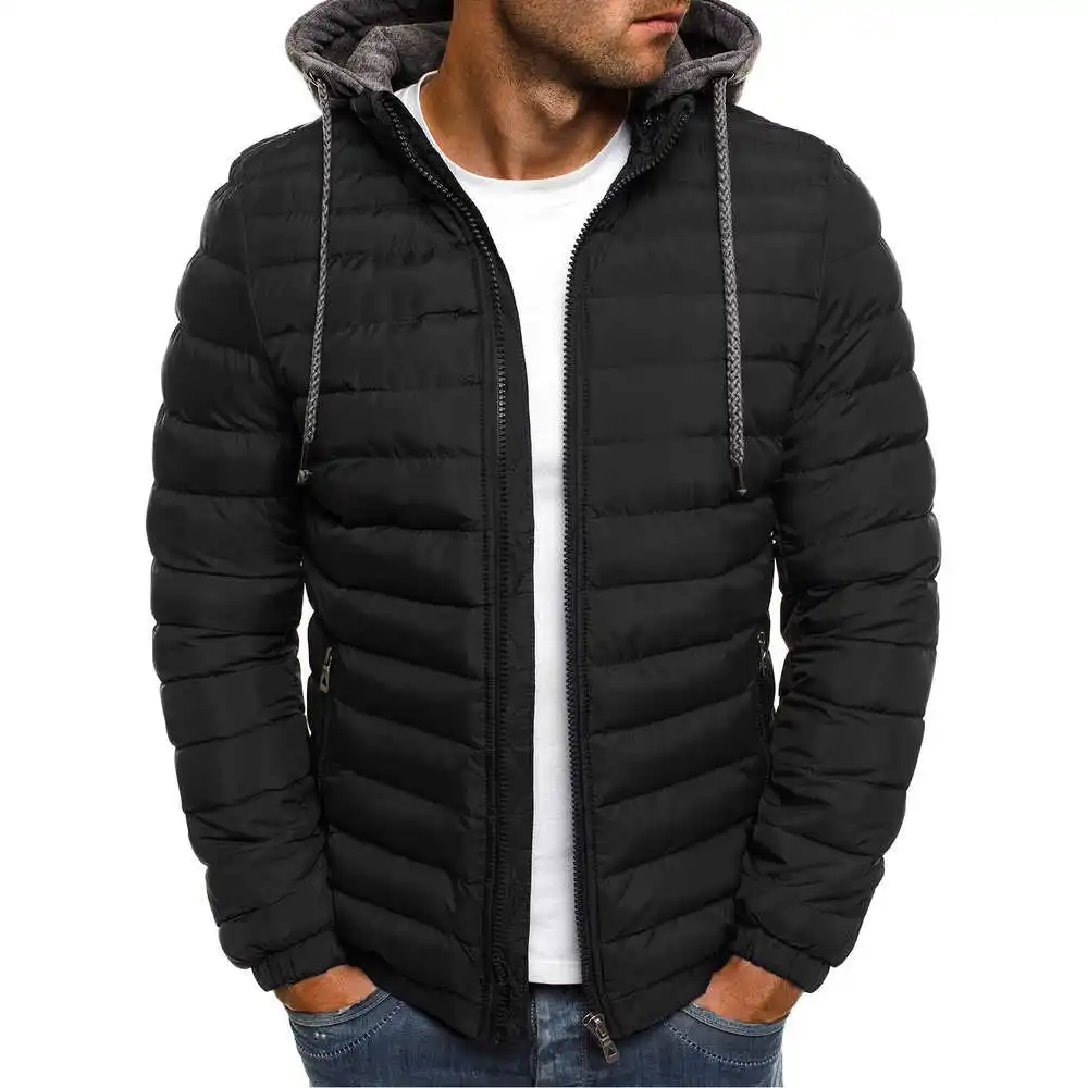 ZOGAA, зимняя мужская куртка, пальто с капюшоном, повседневные мужские куртки на молнии, парка, теплая одежда для мужчин, уличная одежда для мужчин, зимнее пальто - Цвет: Черный