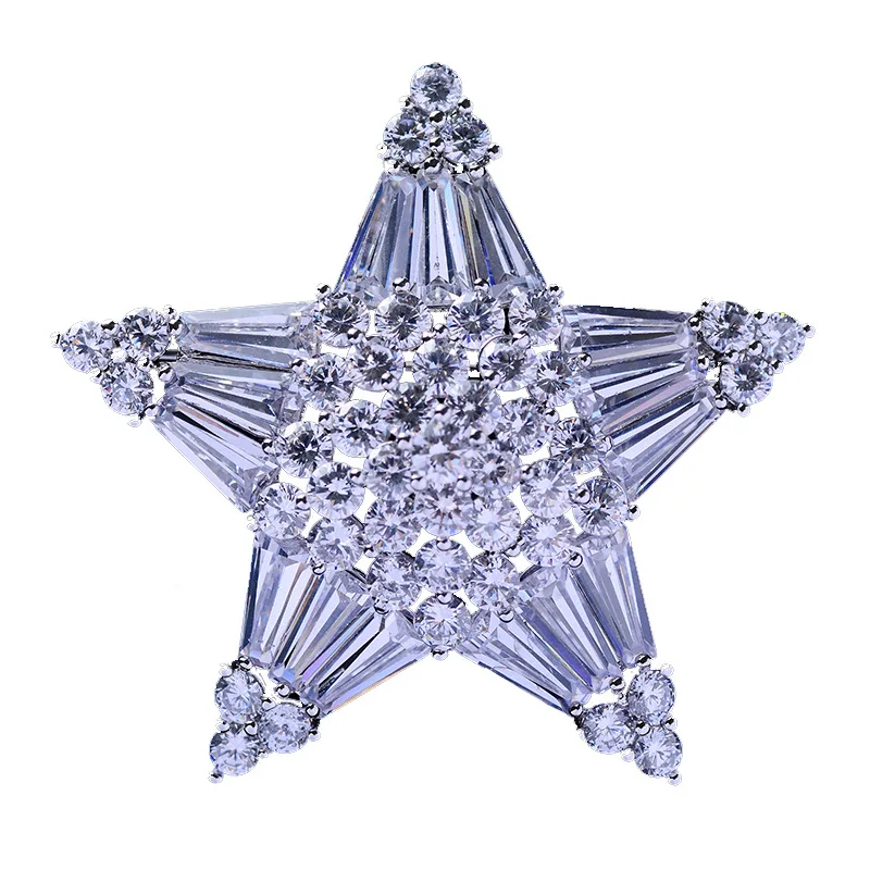 Fashion Classic AAA CUbic Zirconia Sparkling Star Brooch Pendant For Women High Quality Metal