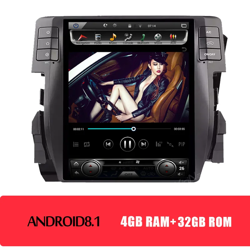 Android Car Radio KiriNavi вертикальный экран Tesla стиль 10," Android 8,1 Автомагнитола для Honda Civic Авто gps Навигация Dvd мультимедиа плеер - Цвет: Android Car Radio