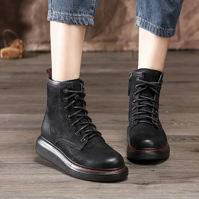 

Artdiya Original Autumn and Winter New Flat Bottom Ankle Boots Genuine Leather Lace-up Cowhide Sports Fashion Women Boots