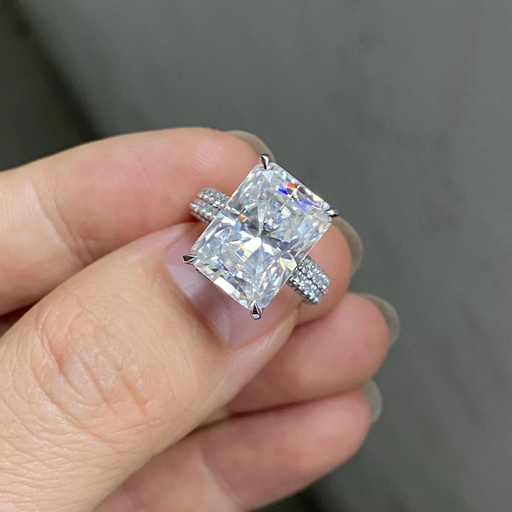 Full Moissanite Diamond Ring 18k White Gold 8cts Radiant Cut D Vvs Moissanite Diamond Women S Engagement Wedding Ring Rings Aliexpress