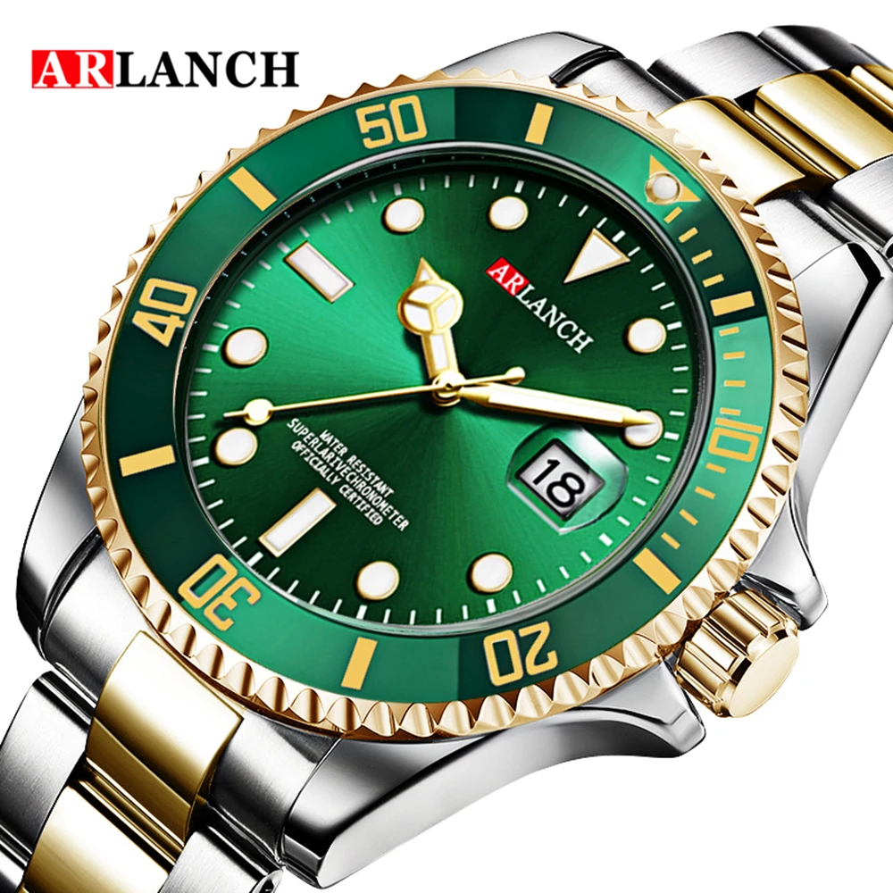 titanium quartz watch ARLANCH New Fashion Mens Watches Gold Green Steel Quartz Wrist Watch For Men Green Male Clock Sport Watch Men Relogio Masculino fun quartz watches