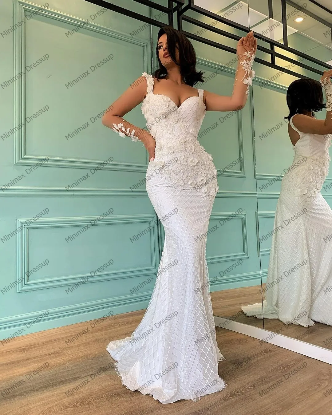 Pretty Floral Africa Mermaid Wedding Dress Sweetheart 3D Flowers Beading Bridal Dresses Floor Length Wedding Gowns Plus Size 4