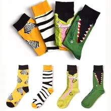 Новые модные женские носки, 1 пара, высокое качество, чёсаный хлопок, крокодил/зебра, животные, забавные Повседневные носки