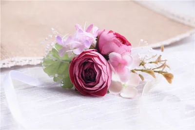 Шелковый Пион розы бутоньерки Свадебные украшения Свадебный корсаж на запястье булавка бутоньерка цветы для гостей подружки невесты - Цвет: 014