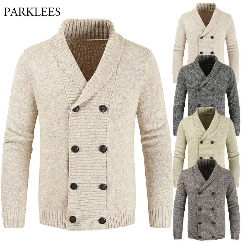 Double Breasted Cardigan Sweater Men 2020 Winter Thick Mens Knitted Sweaters Coats Casual Slim Fit Warm Knitwear Outerwear XXXL Double Breasted Cardigan Sweater Men 2020 Winter Thick Mens Knitted Sweaters Coats Casual Slim Fit Warm Knitwear Outerwear XXXL