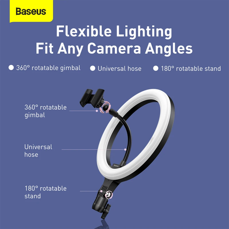 Baseus Dimmable Led Selfie Ring Light &amp; Tripod Usb Selfie Light Ring Lamp Big Photography Ringlight &amp; Stand For Cell Phone Stand - Photographic Lighting