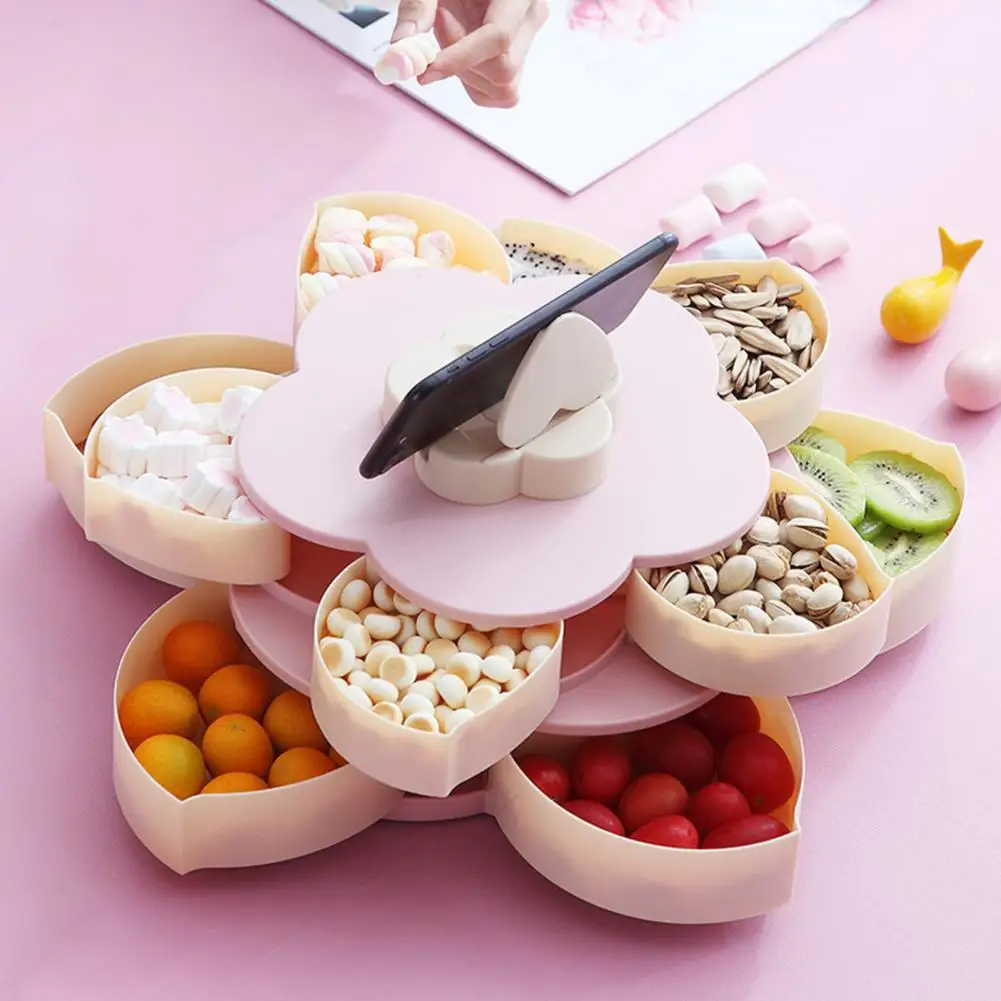 Petal-Shape Rotating Candy Box Snack Nut Box Flower Candy Fruit Plate Food  Storage Case Two-deck Dried Fruit Storage Organizer - AliExpress