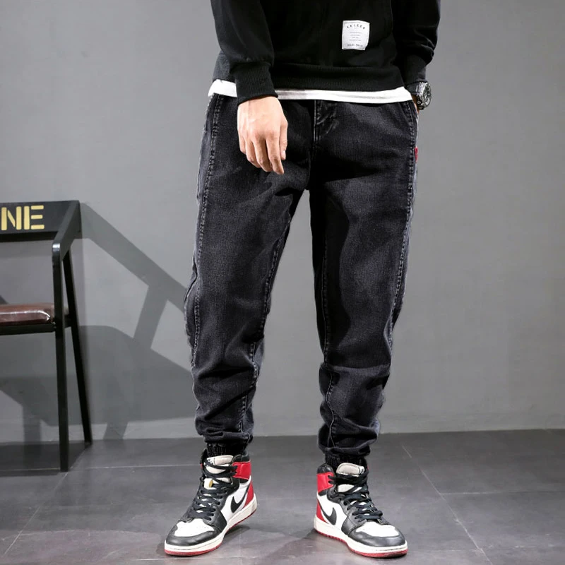 Винтаж в японском стиле мужские джинсы соединены дизайнерские брюки карго шаровары уличная мода хип хоп джинсы Джоггеры мужские Размер 28-42