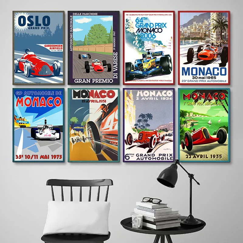 Grand Prix Super Racing Car Retro Monaco Race Motor Poster Wall Art Canvas Picture Painting For Room Home Decor | Дом и сад