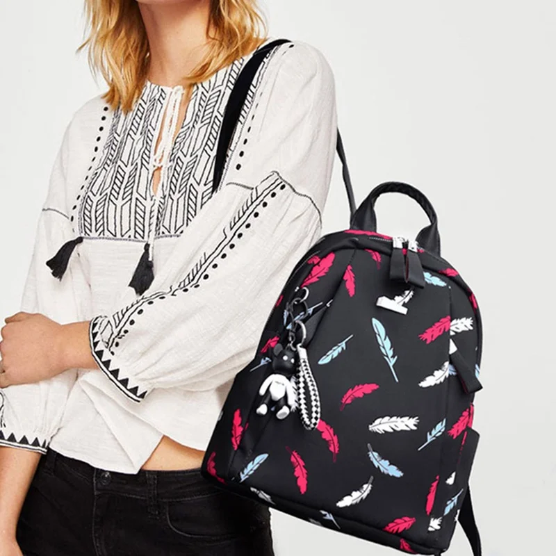Women Backpack fashion Feather Print Anti-thief Female Multifunction Waterproof Travel Casual Large Capacity Schoolbag for girl | Багаж и