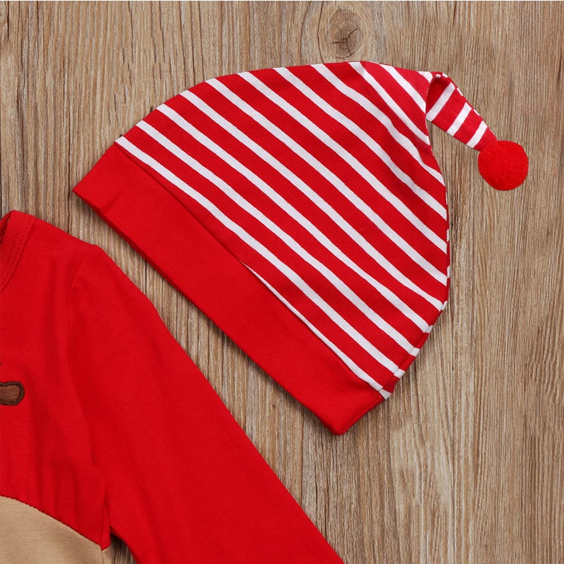 Детская Рождественская одежда милый комбинезон для детей с рисунком рога, Модный хлопковый комбинезон с круглым вырезом и длинными рукавами и капюшоном
