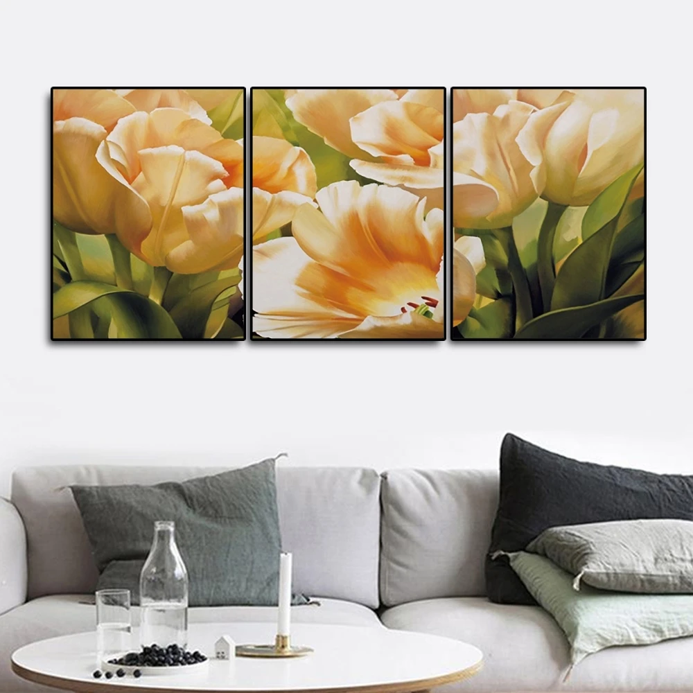 

Canvas Art Oil Painting Blooming Bright flowers Art Poster Picture Wall Decor Modern Home Decoration For Living room 3 Panel