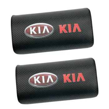 

2pcs Car Carbon fiber logo headrest PU leather car neck pillow For KIA K2 K3 K5 Sorento Sportage R Rio Soul cap Car styling