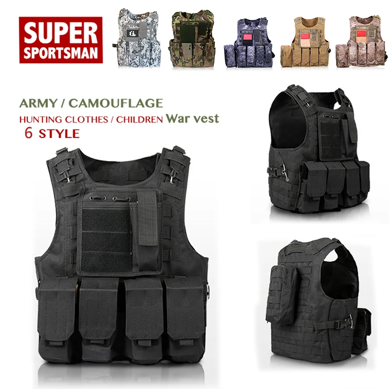  Camouflage Hunting Multi-function Vest Children Military Tactical Vest Wargame Body Molle Armor Hun