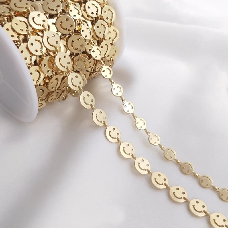 Pure Brass 14K Gold Plated Smiley Face Link Chains Bulk for Necklace Choker Bracelet Making DIY Handmade Jewelry Accessories | Украшения и