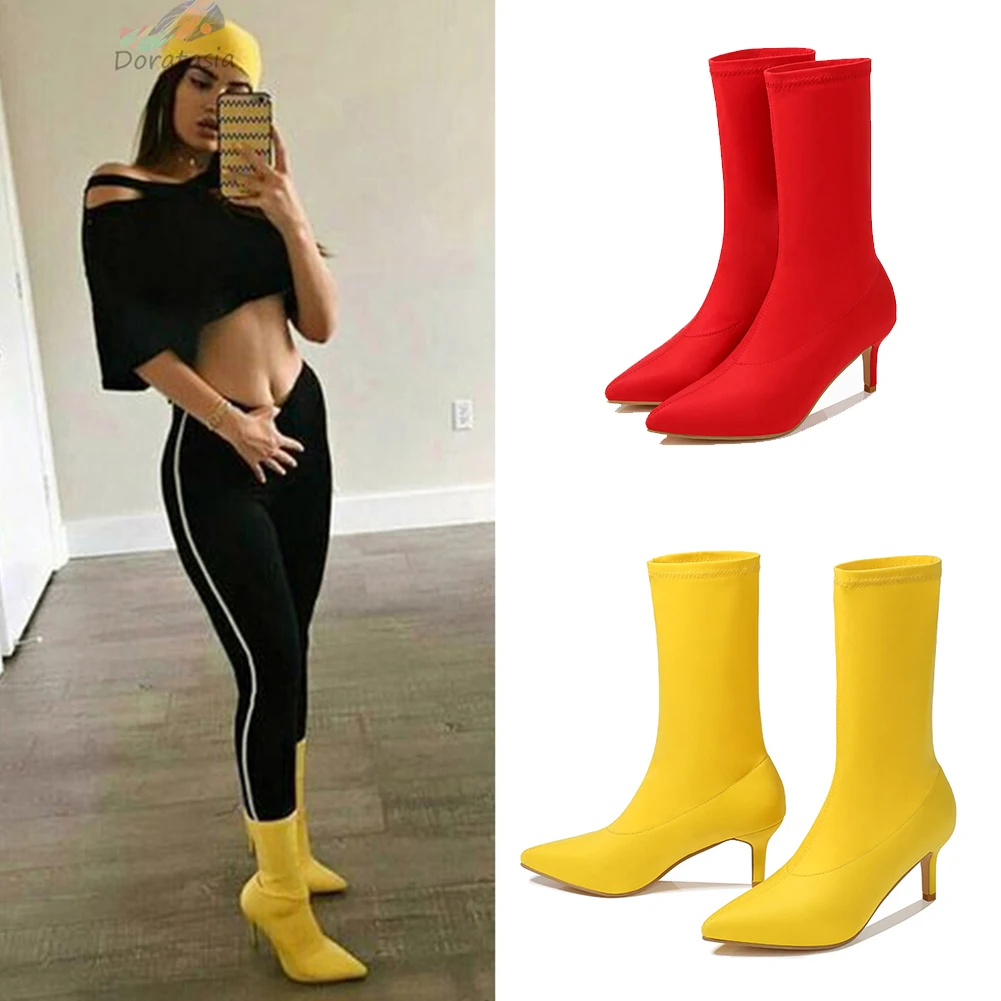 

DORATASIA New INS Autumn Trendy 35-42 ladies add fur stretch Sock Booties party ankle boots women 2020 heels evening shoes woman