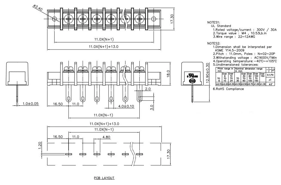 KF65HM 11.0 2P~ 12P PCB CONNECTOR BARRIER TERMINAL BLOCK KF65 DG65 DG65H A 11.0mm 2PIN~ 12PIN 30A/300V PHOENIX CONTACT DEGSON