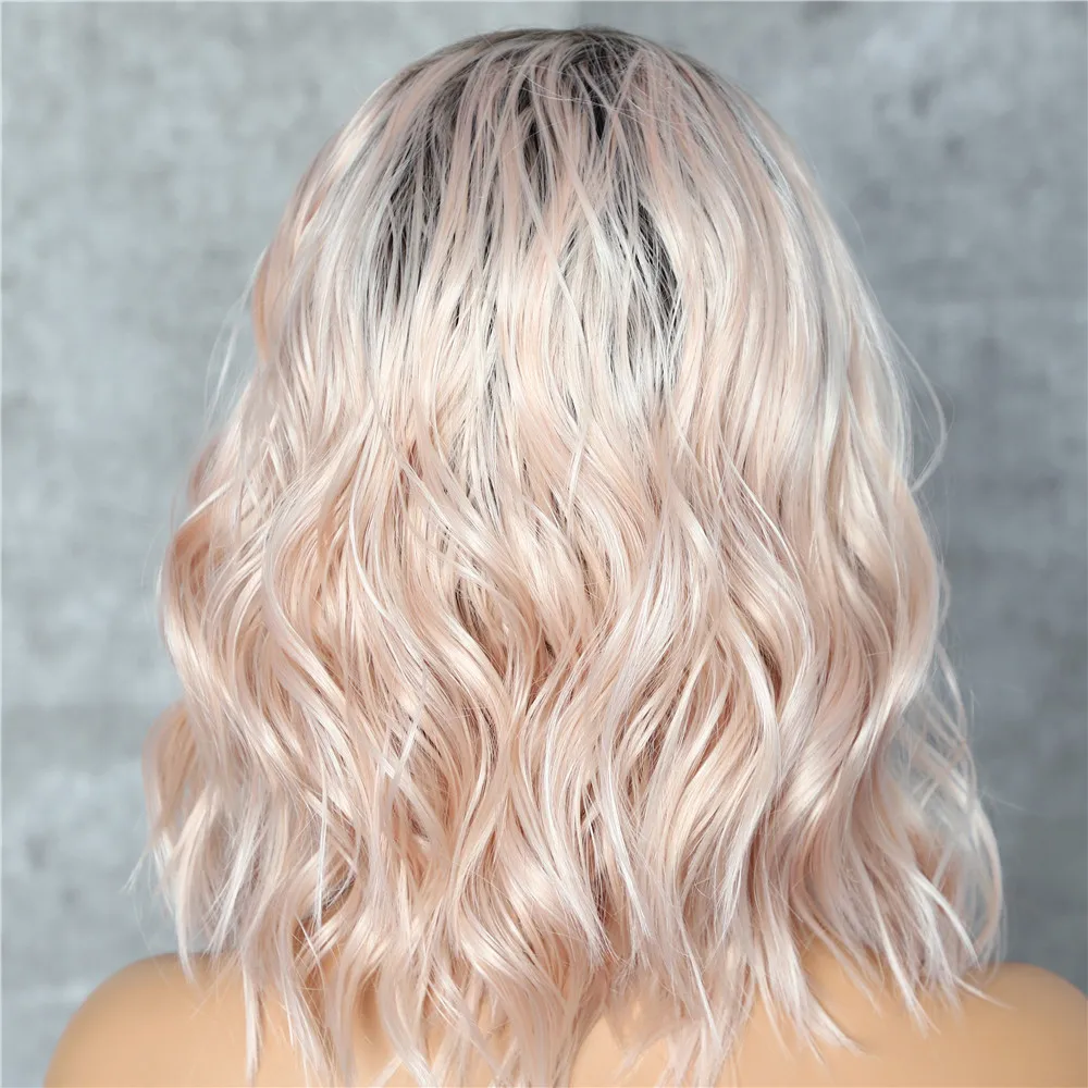 Us 33 5 33 Off Beautytown Dark Root Ombre Light Pink Colorful Short Hair Blogger Daily Makeup Glueless Synthetic Lace Front Wedding Party Wigs In