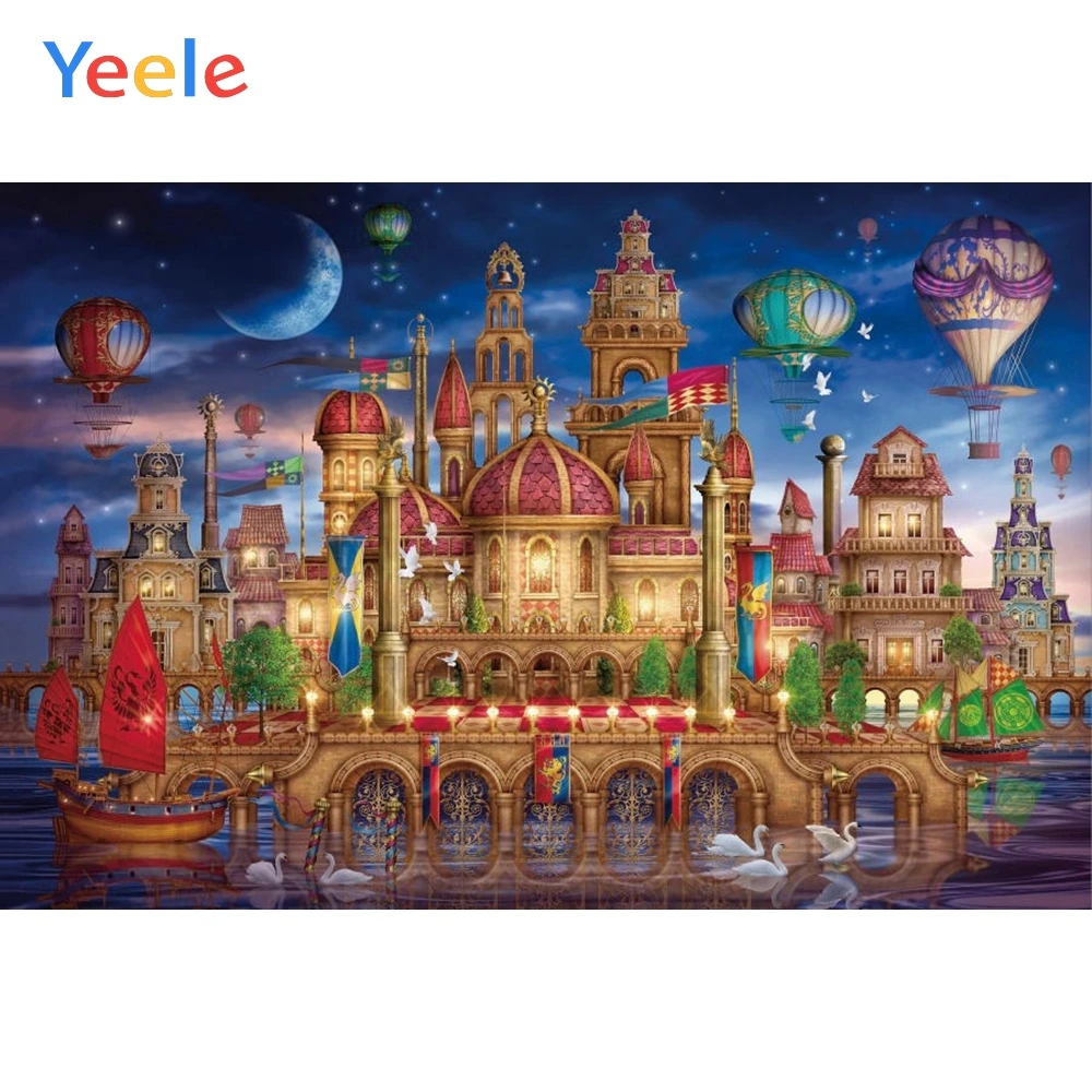

Dreamy Magical Castle Hot Air Balloon Backdrop Vinyl Photography Backdrops Photographic Background For Photo Studio Photophone