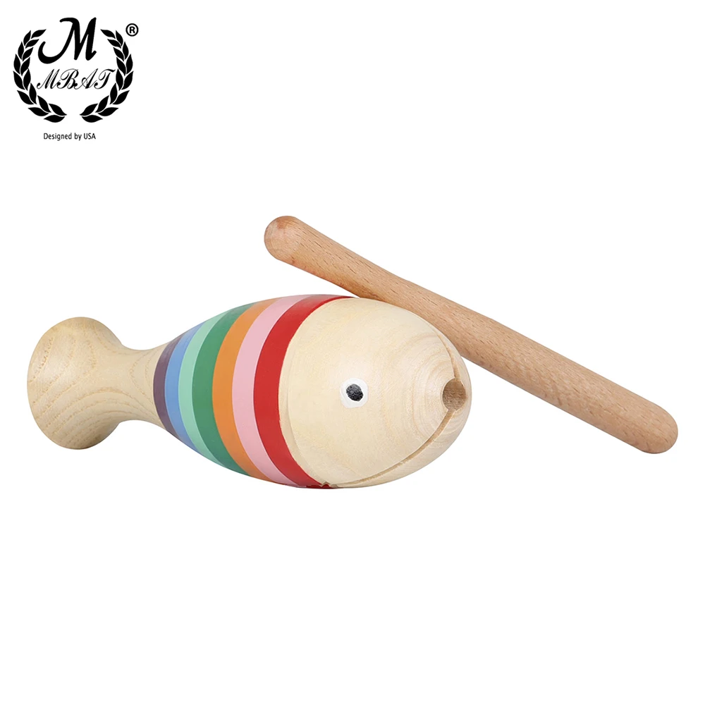 M MBAT Fish-Shaped Clapper Wooden Children Sound Tube Small Musical Percussion Instrument Fit Elementary Enlightening Education