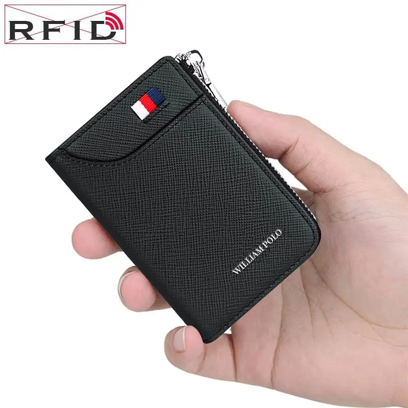RFID Men Wallet Accordion Credit Card Holder Genuine Leather Small Multi Card Case Organizer Zipper mini wallet