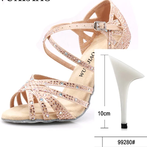 skin heel 10CM WUXIJIAO/Женская обувь; джазовые кроссовки; туфли для танцев на высоком каблуке со стразами; туфли для латинских танцев - Цвет: skin heel 10CM